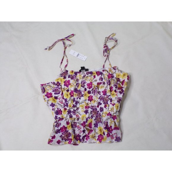 J CREW Sleeveless Ruffle Tie-shoulder Tank Top Floral Medium 8-10 #BI416 NEW - Picture 5 of 7